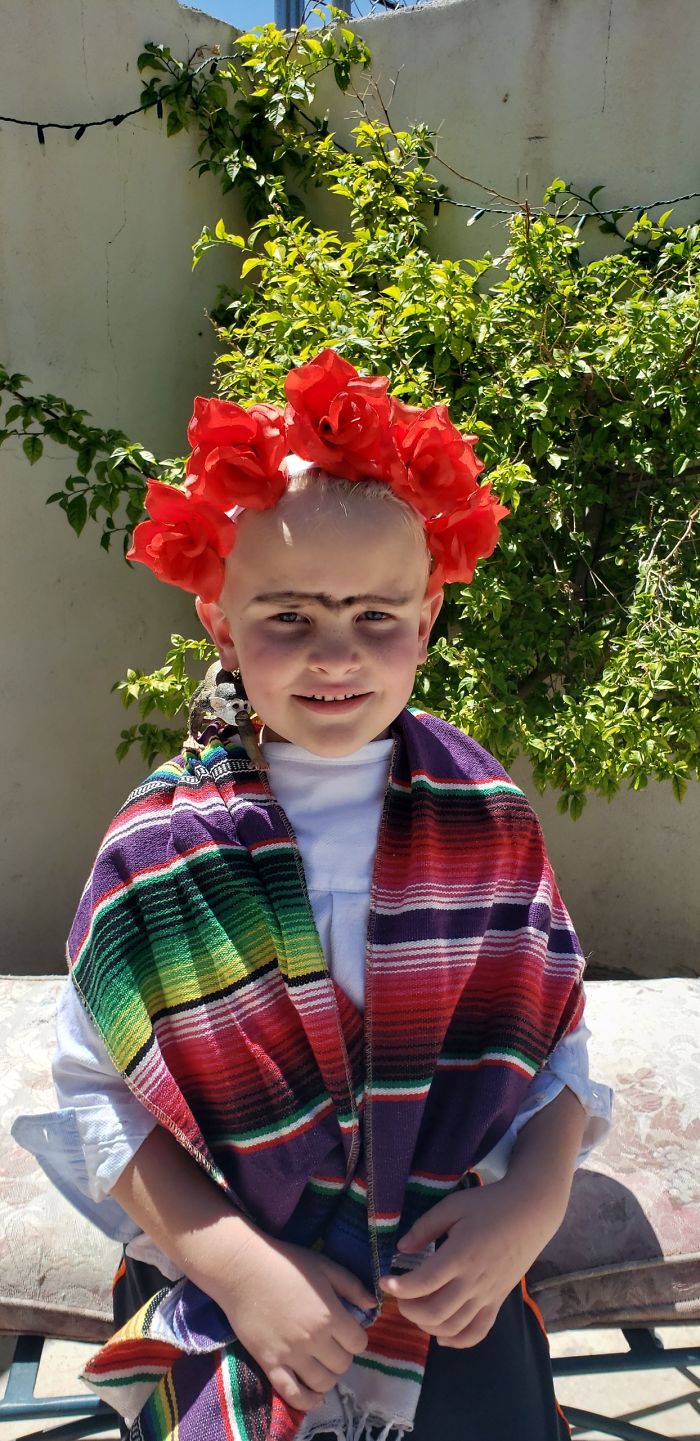 My Wife Dressed My Son Up As Frida For A Project For His Class To Recreate Her Art. Today In His Zoom Meeting We Found Out That Meant A Drawing Or Painting