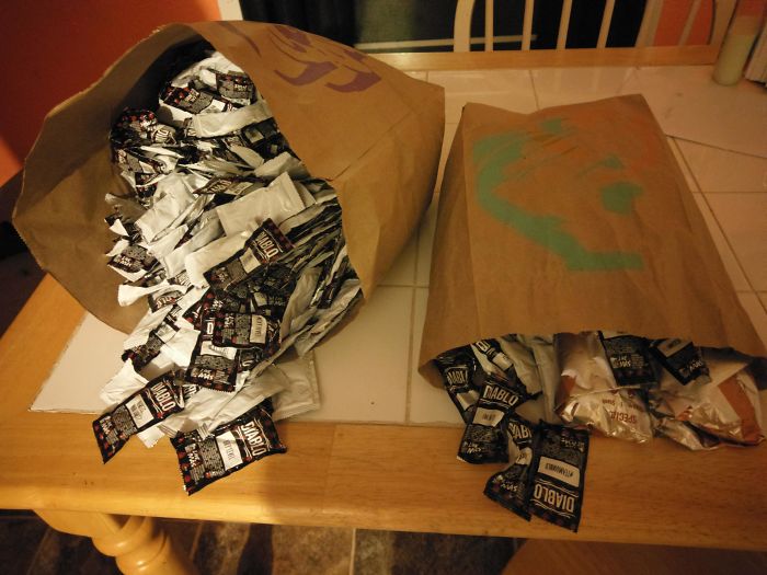 Went Through The Taco Bell Drive-Thru With A Friend. When Asked If We Wanted Sauce, I Said: "As Much As You're Allowed To Give Me". I May Have Made A Mistake