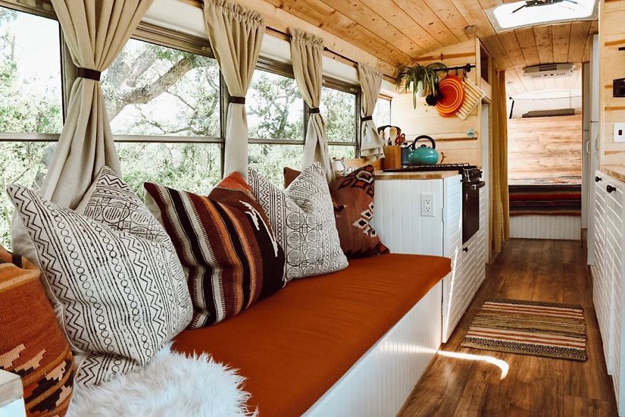 Couple Builds A Gorgeous School Bus Tiny House.