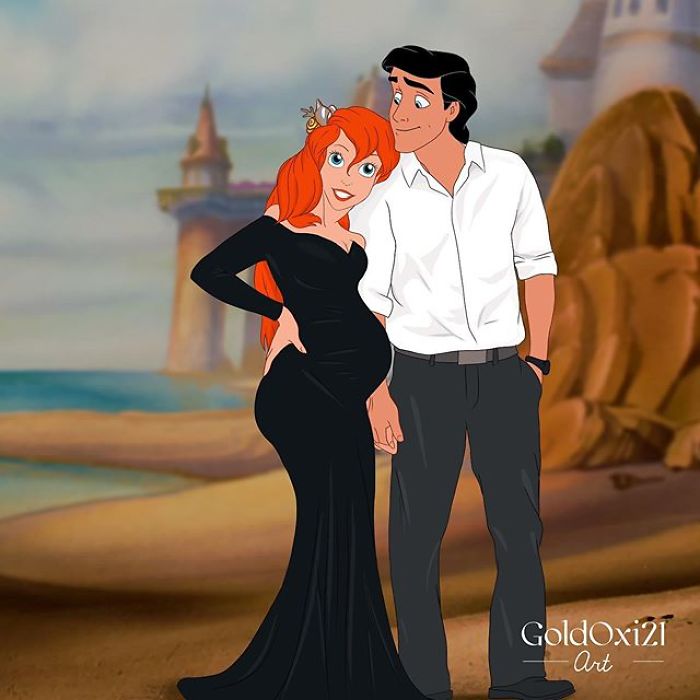 Artist Reimagines Disney Princesses As Pregnant Women And Gives Dad Bodies To The Princes