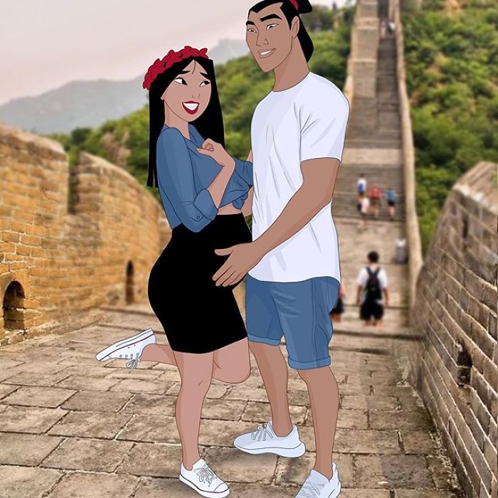 Artist Reimagines Disney Princesses As Pregnant Women And Gives Dad Bodies To The Princes