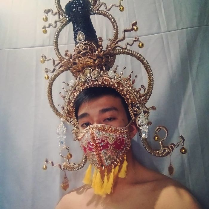 Keep Safe Everyone. Thailand Inspired Headdress And Mask Made By Hand