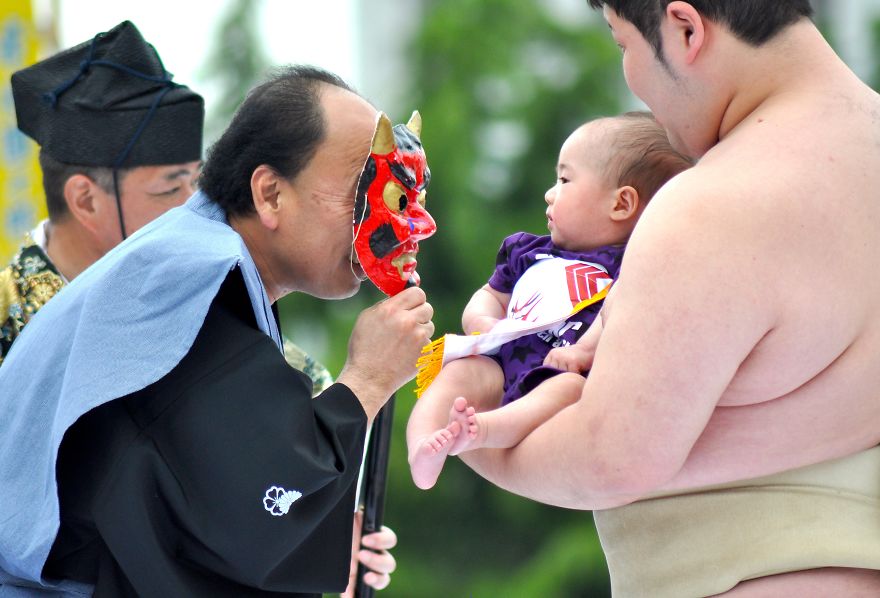 Sumo Wrestlers And Babies - Japanese Baby-Crying Sumo Festival
