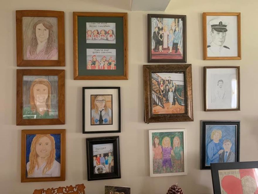 Daughter Replaces Family Photos With Crayon Drawings One By One, Parents Don't Notice For 11 Days