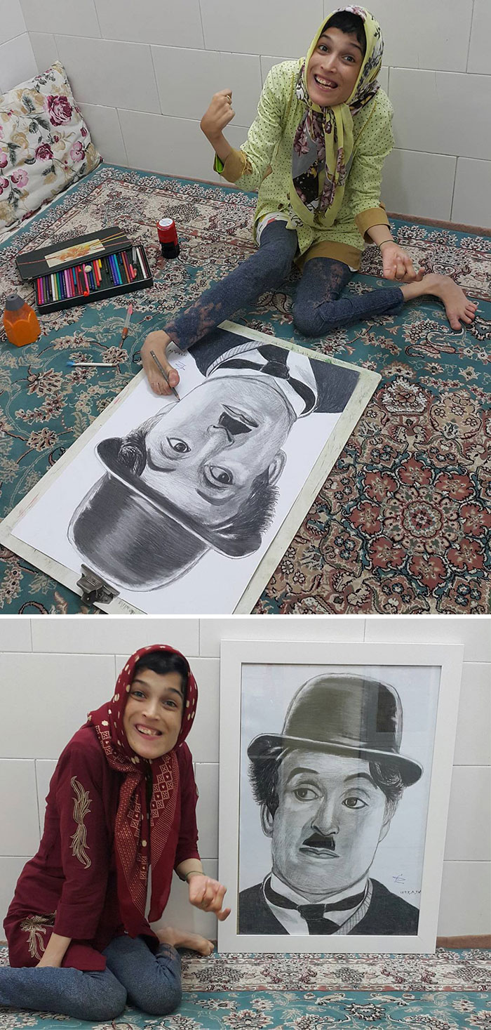 Disabled Iranian Artist Draws With Feet Fatemeh Hammami Nasrabadi 4 5ea7f63078c8a  700 - Você não vai acreditar! Artista desafia a deficiência desenhando com o pé