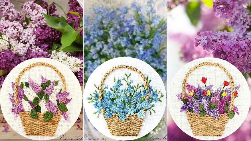 Embroidery Tutorials. Embroidered Baskets With Flowers. 3D Embroidery.