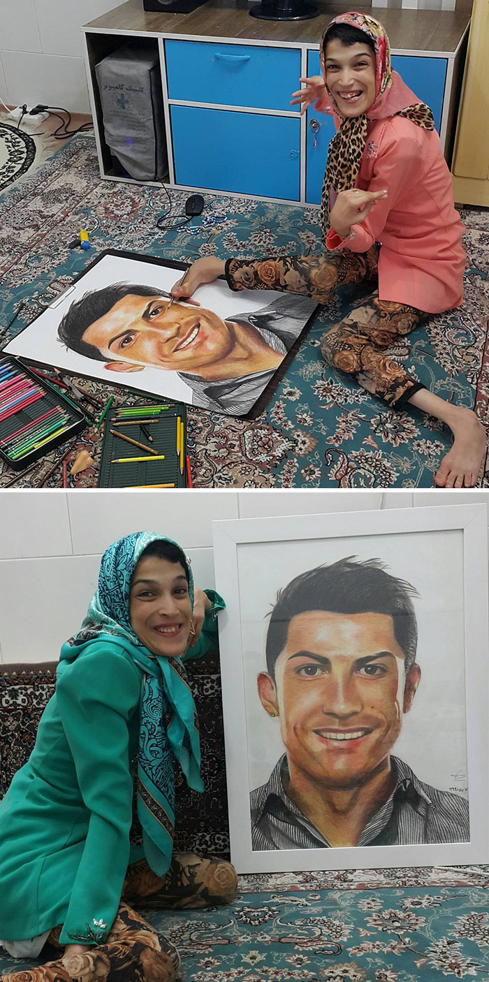 Iranian artist is thrilling the world by painting portraits with his feet 5ea7e408ec664  700 - Você não vai acreditar! Artista desafia a deficiência desenhando com o pé