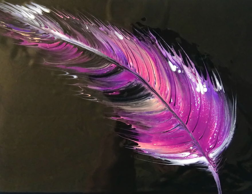 Feather String Pull ~ I'm Still Struggling ~ Acrylic Pour Painting