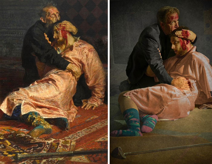My Husband And Son Recreated Ilya Repin’s “Ivan The Terrible And His Son Ivan”