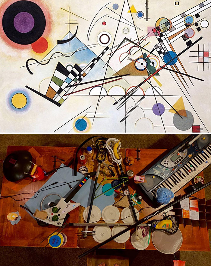 My Friend And I Recreated This Abstract Peice With Items In Our Kitchen/Living Room