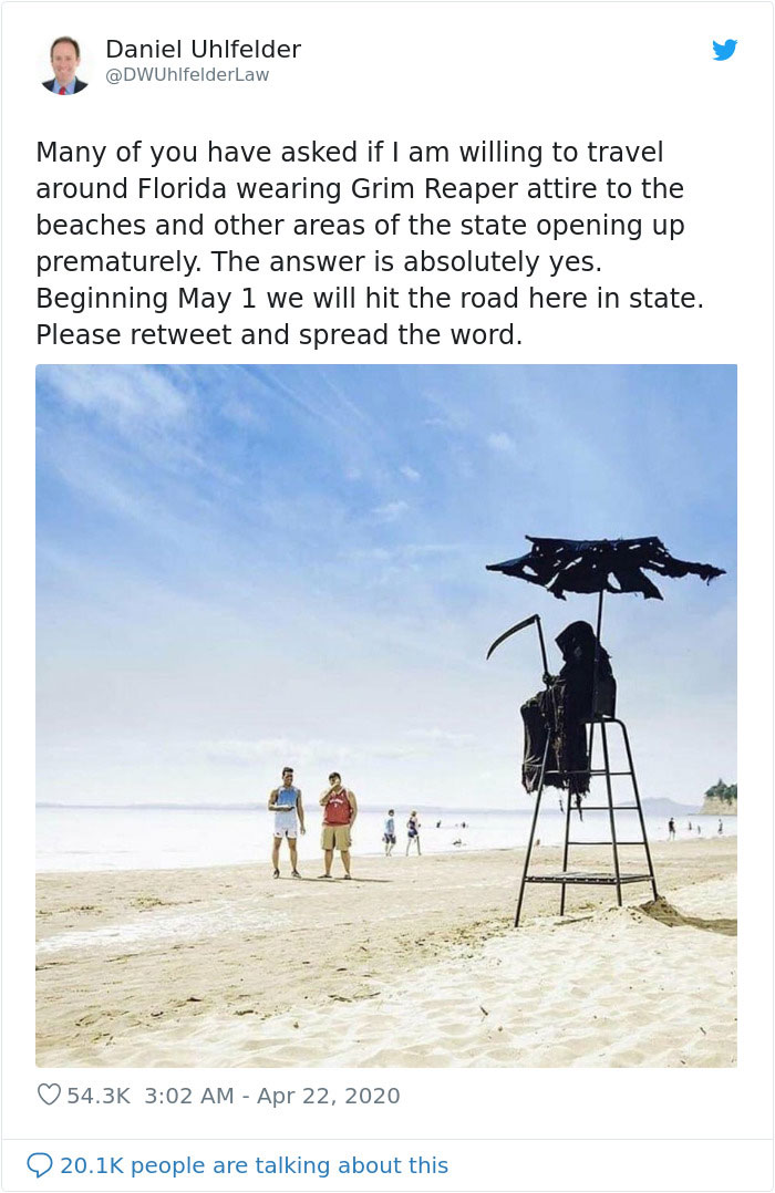 Guy To Travel Around Florida Dressed As The Grim Reaper To The Beaches That Opened Prematurely