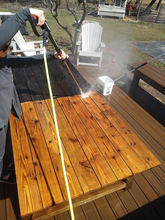 Blowing Off The Old Deck Table