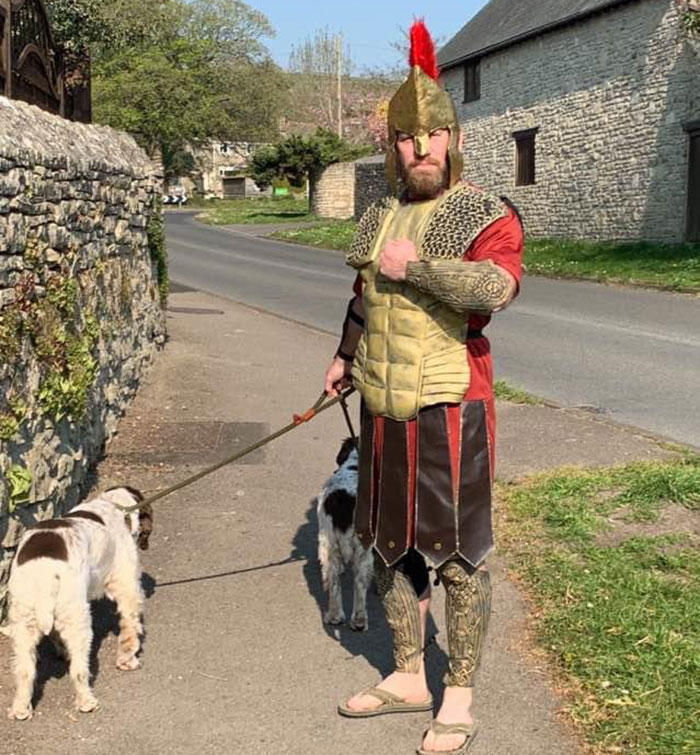 "My Mate Has Been Dressing Up Everyday To Cheer The Neighborhood Up While He Takes The Dogs Out"