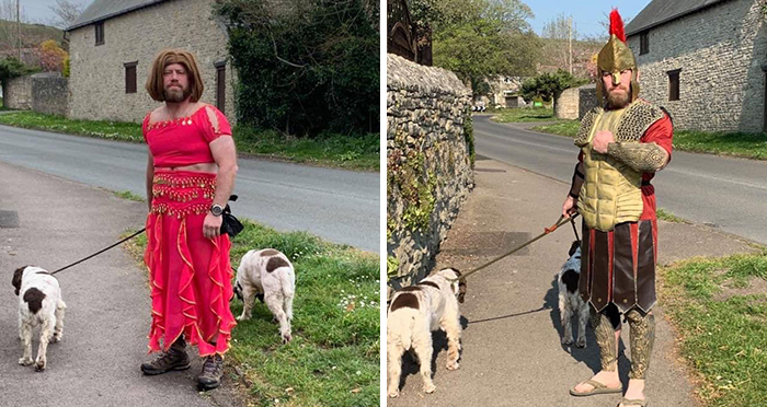 “My Mate Has Been Dressing Up Everyday To Cheer The Neighborhood Up While He Takes The Dogs Out”