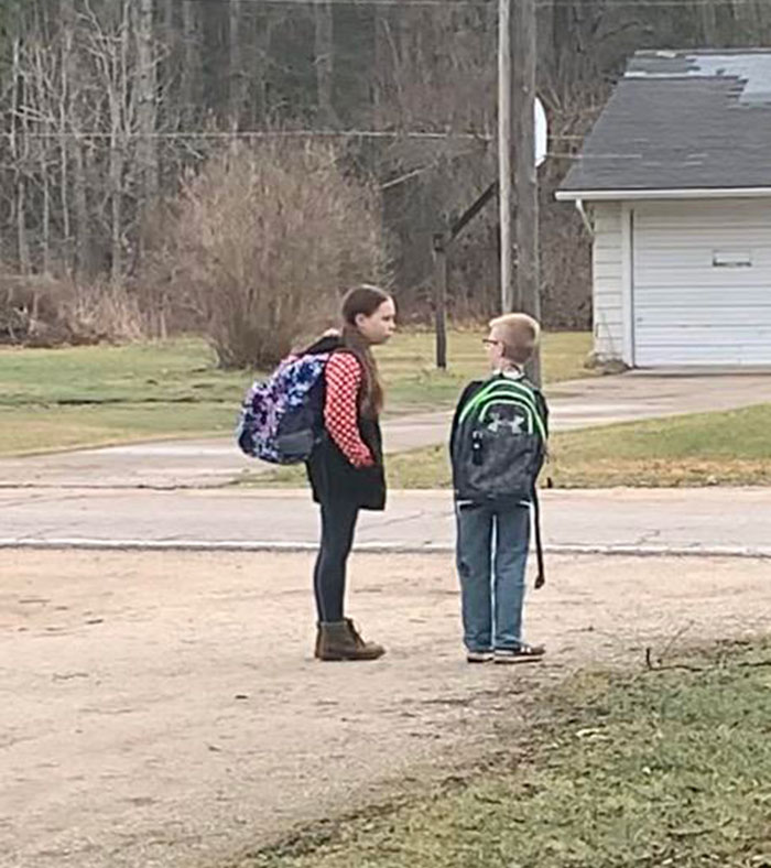 My Kids Waiting For The Bus Today. Happy April Fools' Day