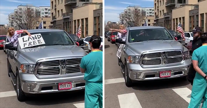 Medical Workers In Denver, Colorado Block Quarantine Protesters