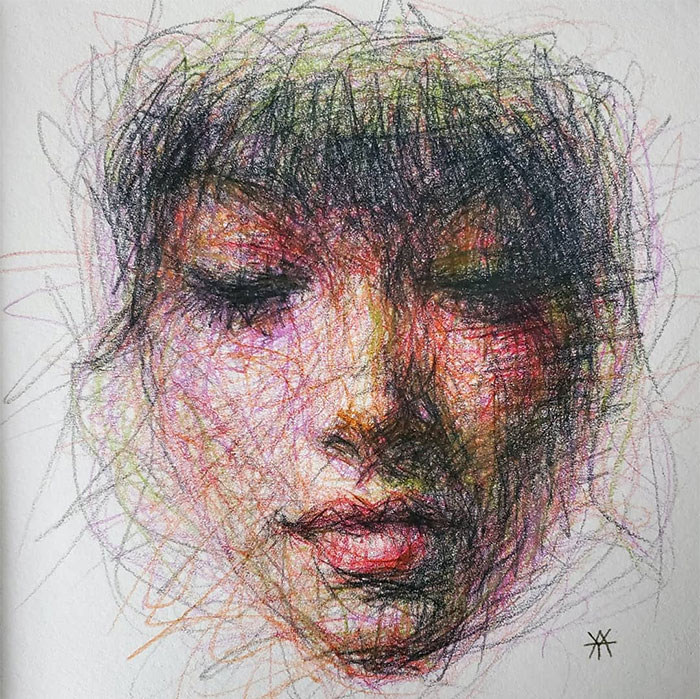 This Self-Taught Artist Draws Female Portraits Entirely By Scribbling (87 Pics)
