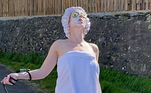 Woman Wears Bizarre Costumes While Walking Her Dog During The Quarantine And He Looks Embarrassed (8 Pics)