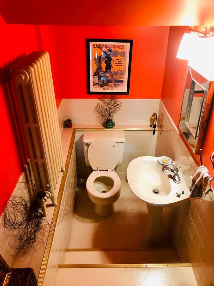 Our House Built In 1939 Came With This Crazy Under The Stairs Bathroom We Call The “Mole Hole”. There Are Three Steps Down Into This Powder Room. It’s Kind Of Fun Directing Our Guests To It After They’ve Had A Bit To Drink