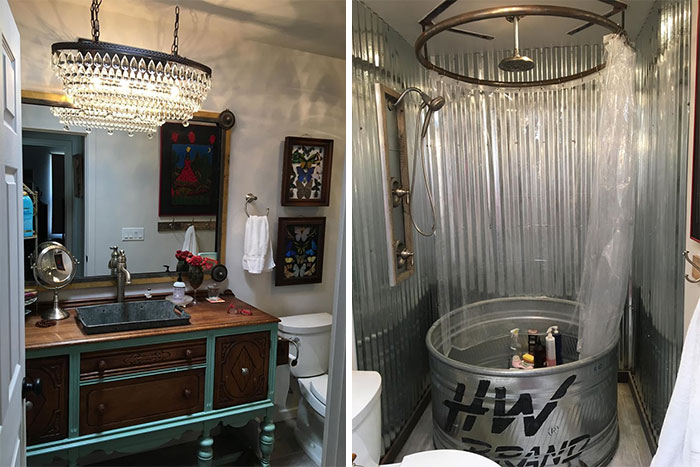 It All Started With The Antique Galvanized Wash Tub Found In A Junk Store That I Turned Into A Sink Set In My Old Dining Room Buffet Now Repurposed As A Vanity