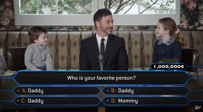 Jimmy Kimmel Hosts 'Who Wants To Be A Millionaire' For His Two Kids And Billy Adorably Loses His Patience