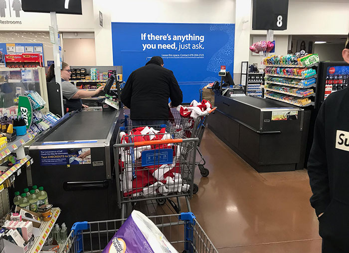Saw This Guy At Wal-Mart Buying All Of Their Remaining Santa Hats. He Said "I Do This Every Year After Christmas And Donate Them To Children's Hospitals For Next Year"