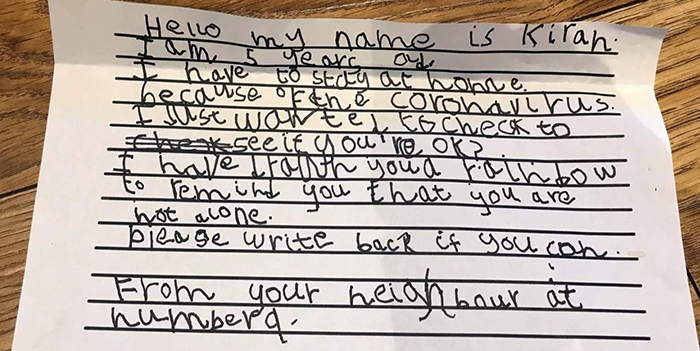 5 Y.O. Girl Sends An Adorable Letter To Her 93 Y.O. Neighbor Asking If He’s OK, He Replies