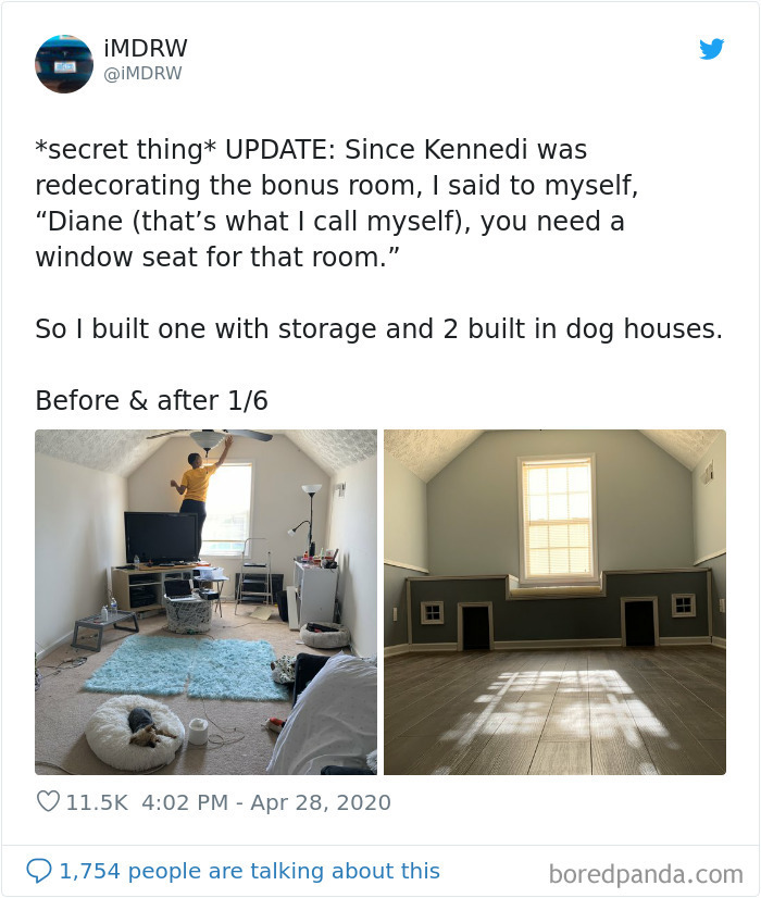 Woman Documents Her Daughter Turning A Spare Room Into A House For Their Dogs