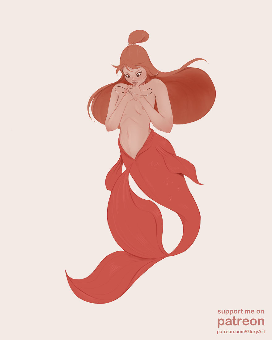 I Practiced My Art Skills By Drawing Semi-Naked Mermaids With Limited Color Palette.