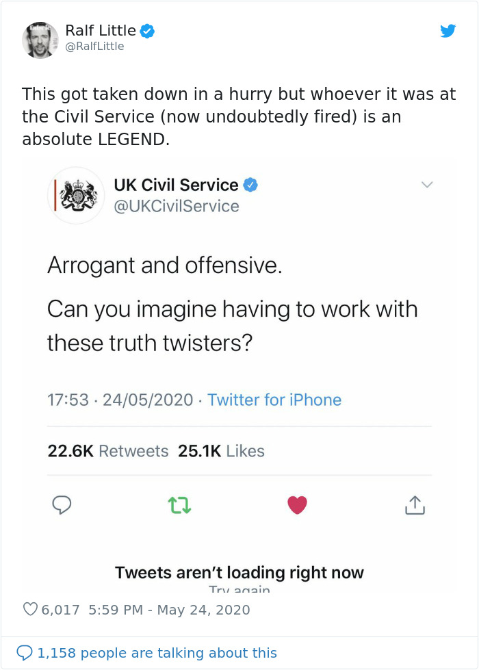 UK Civil Service Says Exactly What They Think Of Boris Johnson Backing Up His Adviser On Their Twitter Account