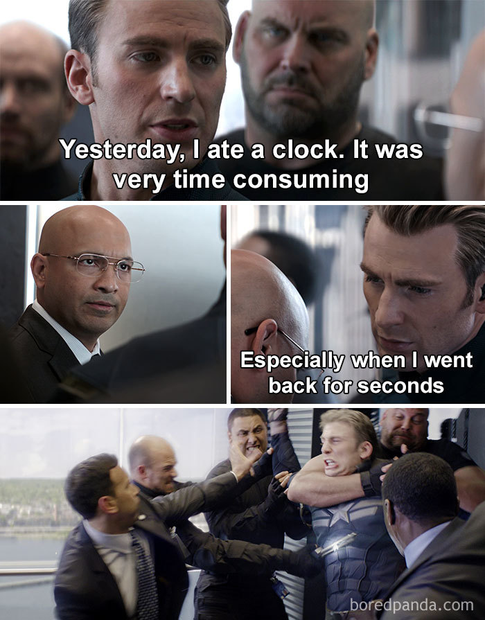 Captain America Dad Joke I Ate A Clock It Was Very Time Consuming I Went Back For Seconds