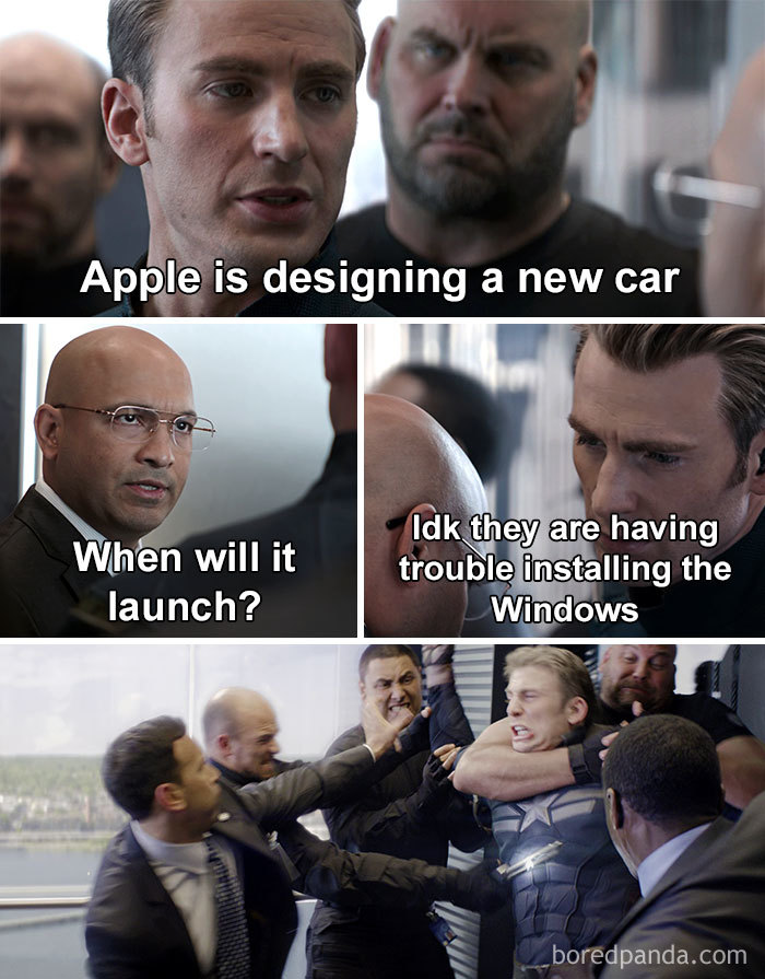 Captain America Fight Meme Apple Installing Windows