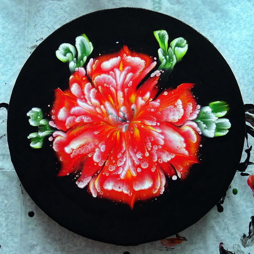 Hibiscus Flower 🌺 ~ Acrylic Pour Painting ~ Reverse Flower Dip ~ Paint #withme