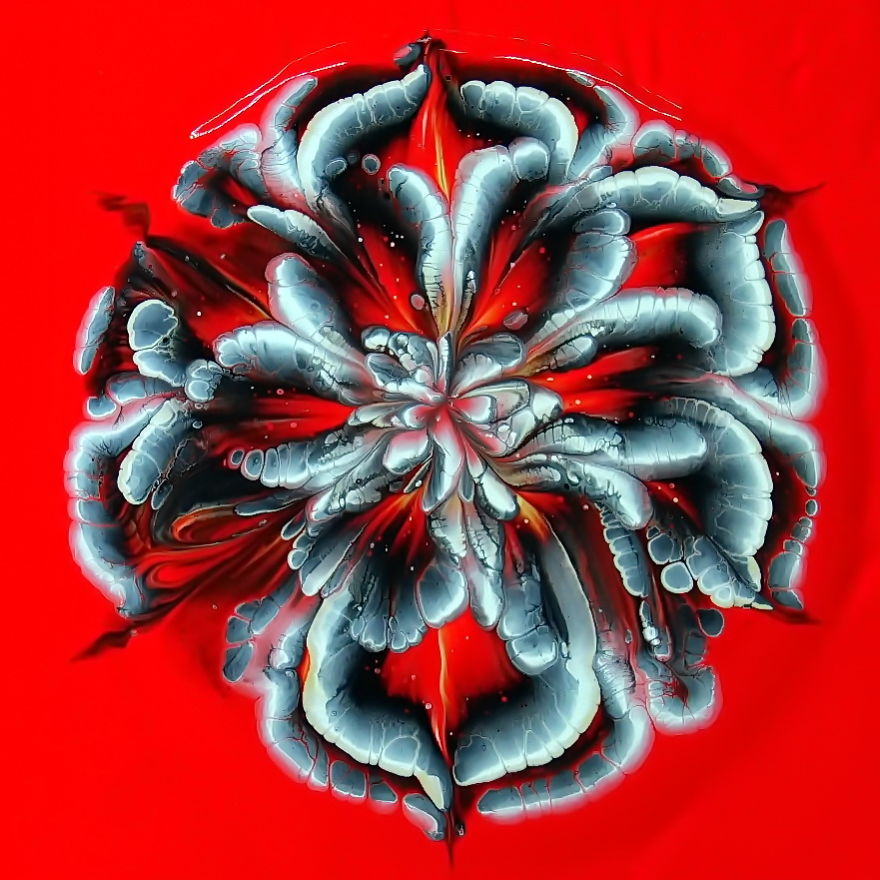 Flower Shaped Cup Bottom Acrylic Pour Painting ~ Red Background ~ Paint #withme Flower Shaped Cup Bottom Acrylic Pour Painting ~ Red Background ~ Paint #withme