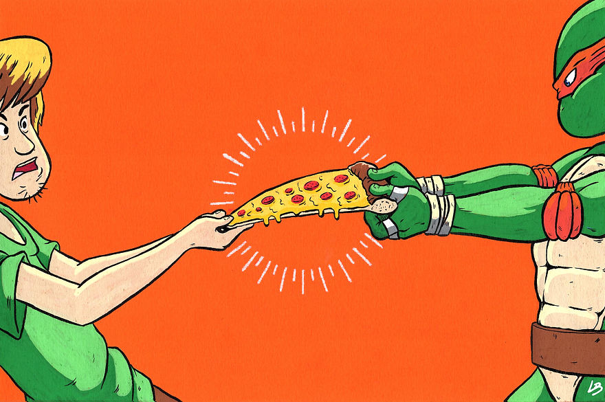 A Slice Of Pizza For Shaggy And Michelangelo