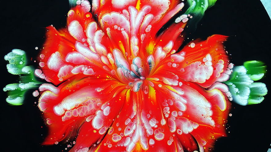 Hibiscus Flower 🌺 ~ Acrylic Pour Painting ~ Reverse Flower Dip ~ Paint #withme