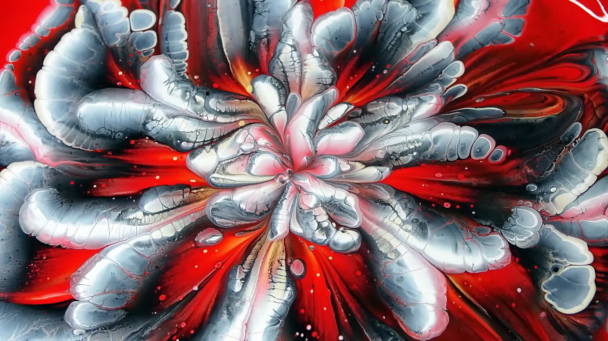 Flower Shaped Cup Bottom Acrylic Pour Painting ~ Red Background ~ Paint #withme Flower Shaped Cup Bottom Acrylic Pour Painting ~ Red Background ~ Paint #withme