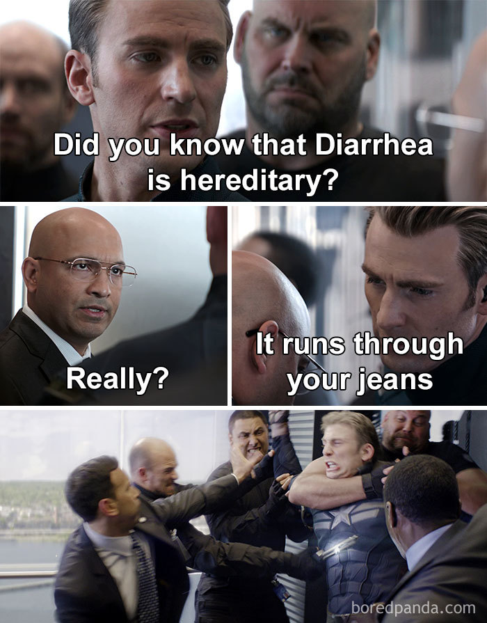 Captain America Fight Scene Dad Jokes Diarrhea Runs Through The Genes