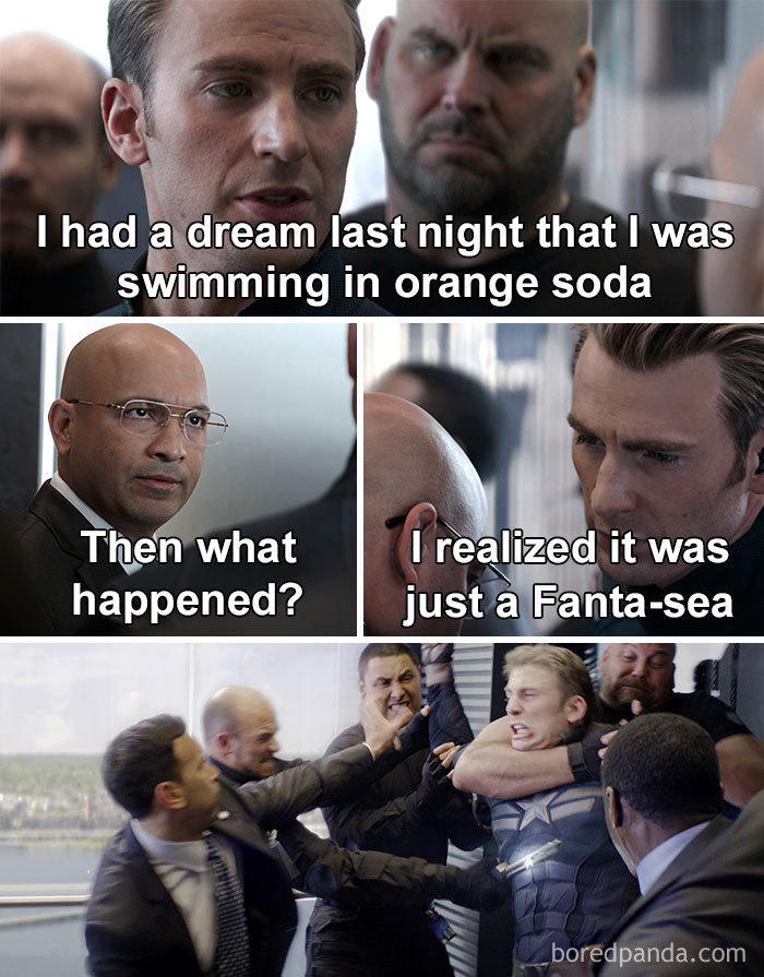 Fanta Sea Fantasy Pun In Captain America Elevator Meme
