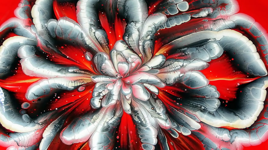 Flower Shaped Cup Bottom Acrylic Pour Painting ~ Red Background ~ Paint #withme Flower Shaped Cup Bottom Acrylic Pour Painting ~ Red Background ~ Paint #withme
