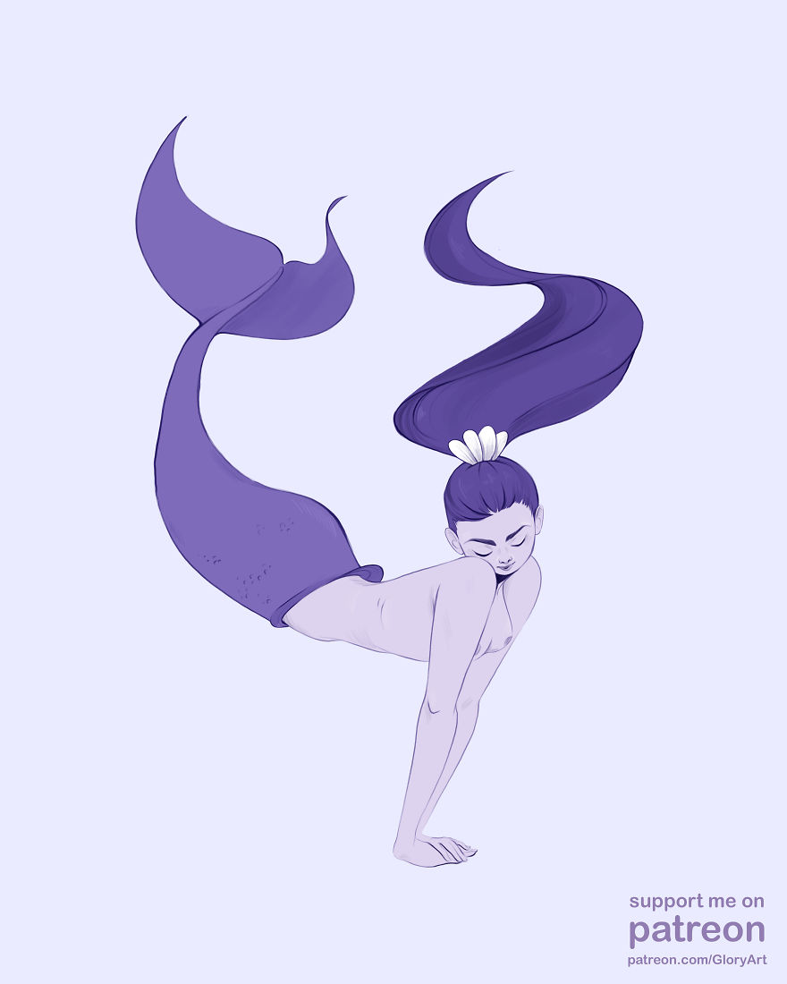 I Practiced My Art Skills By Drawing Semi-Naked Mermaids With Limited Color Palette.