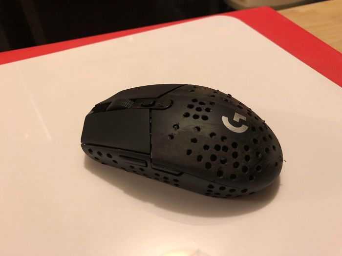 My Friend Drilled Holes In His Mouse To Make It Lighter So It Would Give Him An "Advantage"
