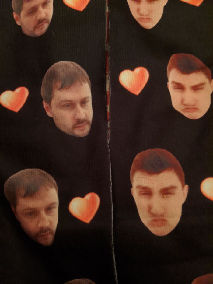 My Boyfriend Ordered A Pair Of Socks That Didn't Come Out As Hoped (The Right Side Is Him, That's What We Expected). We Have No Idea Who The Other Guy Is