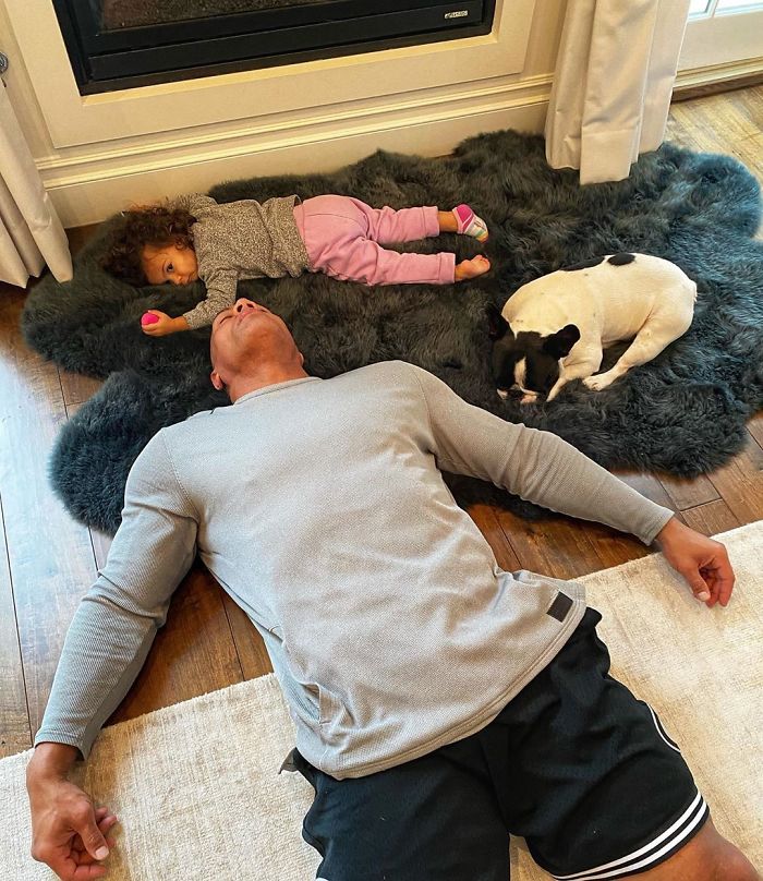 The Time He, His Daughter, And His Dog Lay Down On The Floor Tired Even Before Eating Their Thanksgiving Meal