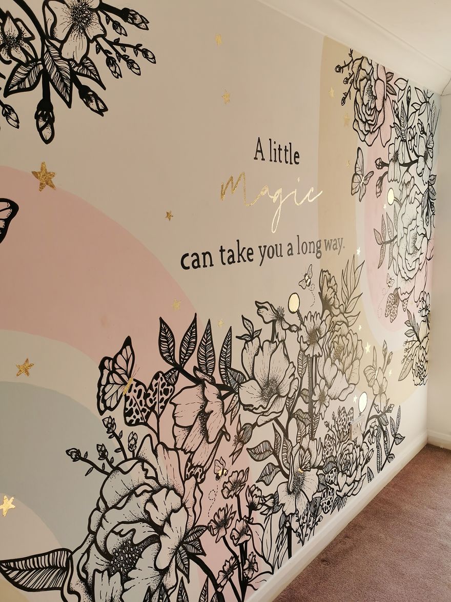 Beautiful Illustrated Bedroom Mural