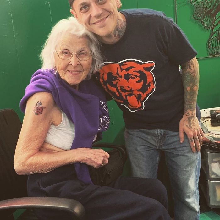 This Beautiful Young Lady Came In Today For Her 1st Tattoo At 92-Years-Old! Truly One Of The Coolest Clients I’ve Seen Come Thru Our Doors