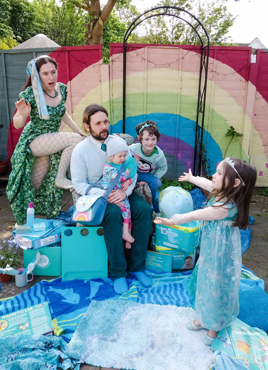 Alternative Wedding Dress Designer Who Loves Colour Has Fun In Lockdown With A Rainbow Of Family Portraits.