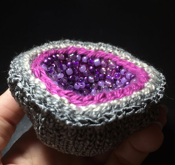 She Knit An Amethyst Geode With Yarn And Beads And You Can Too With This Free Pattern!