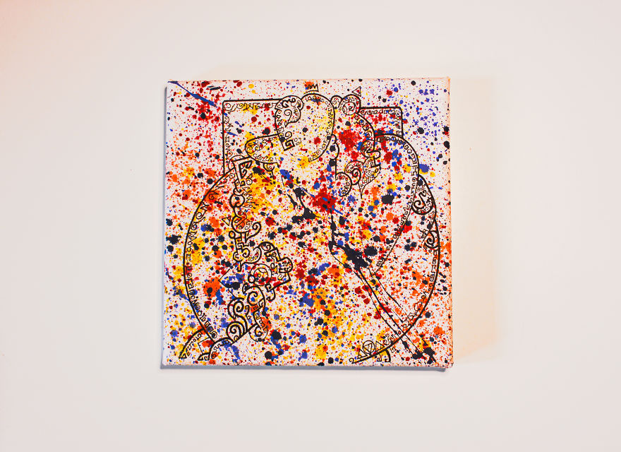 "Fleeding High" 15x15 Acryl And Aquarrell