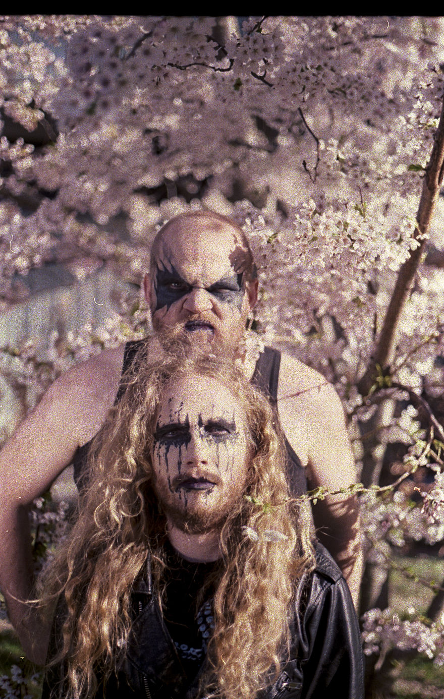 I Photographed My Friends In Corpsepaint And Pink Sakura Flowers On 35mm